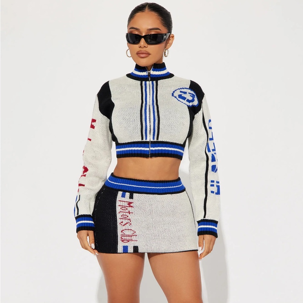 Fashion Nova Cropped Long Sleeve Sweater Mini Skirt Set